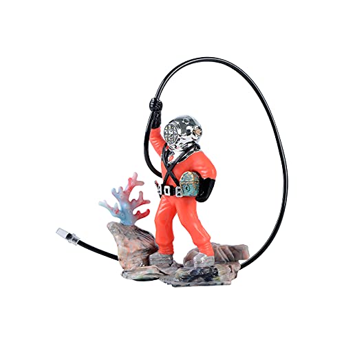 Mairuker Action Aquarium Ornament Diver with Hose Live Action Aerating Aquarium Air Bubbler Fish Tank Decorations [Orange]