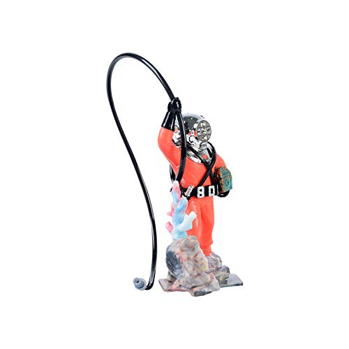 Mairuker Action Aquarium Ornament Diver with Hose Live Action Aerating Aquarium Air Bubbler Fish Tank Decorations [Orange]