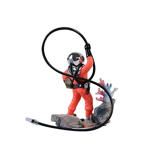 Mairuker Action Aquarium Ornament Diver with Hose Live Action Aerating Aquarium Air Bubbler Fish Tank Decorations [Orange]