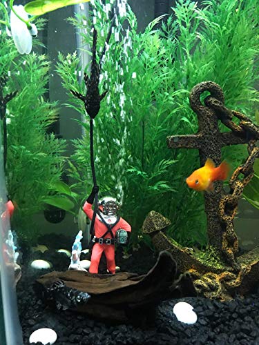 Mairuker Action Aquarium Ornament Diver with Hose Live Action Aerating Aquarium Air Bubbler Fish Tank Decorations [Orange]