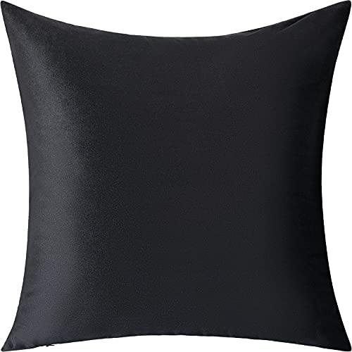 Urbanstrive Not Fade Velvet Soft Solid Decorative Throw Pillow Covers Square Cushion Case for Sofa Bedroom Car 18 x 18 Inch 45 x 45 cm (Black)