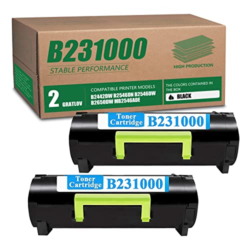 Vasst 2 Pack Compatible B2338 B231000 Remanufactured Toner Cartridge Replacement for Lexmark B2442dw B2546dn B2546dw B2650dw MB2338adw MB2546ade MB2650ade MB2650adwe Printer Toner (Black).