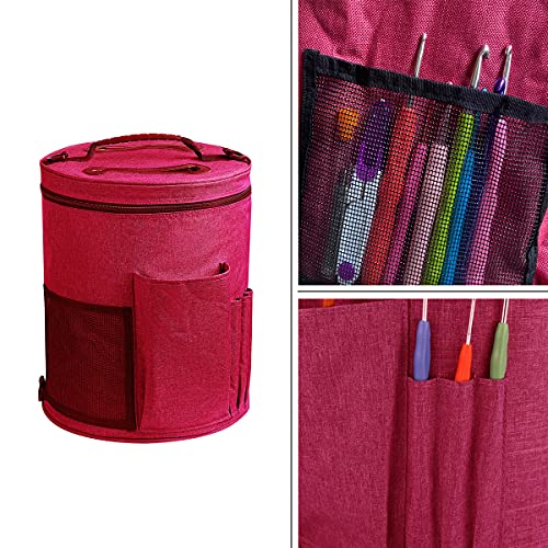 Weabetfu Large Capacity Portable Yarn Organizer Knitting Tote Storage Bag Yarn Bags Have Pocket for Crochet Hooks,Knitting Needles & Accessories,Prevent Yarn Tangle(Red)