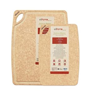 elihome kitchen cutting boards 2-piece set, natural wood fiber composite, dishwasher safe, eco-friendly, juice grooves, non-porous, made in usa, medium (10"x 13"x 1/4”) small (7" x 10" x 1/4")