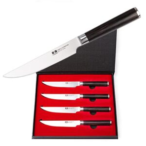 chuzhen steak knives set of 4, kitchen steak knife 5 inch, high carbon stainless steel, non-serrated blade, pakkawood handles, dinner knives with gift box