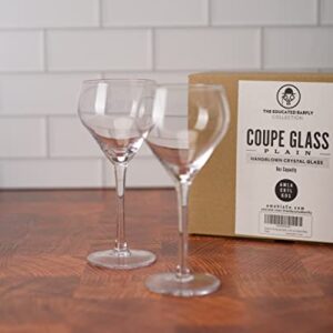 Amehla x The Educated Barfly Collection Coupe Glass Handblown Teardrop Nick and Nora Cocktail Glass - 6-ounce, Set of 2 Martini Glasses for Up Cocktails (Plain)