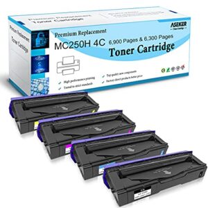 aseker compatible m c250h toner cartridge for ricoh m c250 c250fw c250fwb p c300 c300w c301 c301w printer high capacity 6900 & 6300 pages 408336 408337 408338 408339（bk/c/y/m, 4-pack）