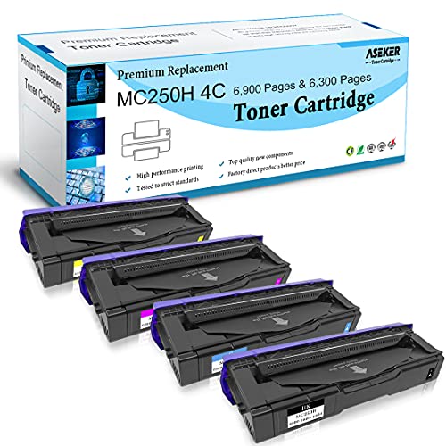 ASEKER Compatible M C250H Toner Cartridge for Ricoh M C250 C250FW C250FWB P C300 C300W C301 C301W Printer High Capacity 6900 & 6300 Pages 408336 408337 408338 408339（BK/C/Y/M, 4-Pack）