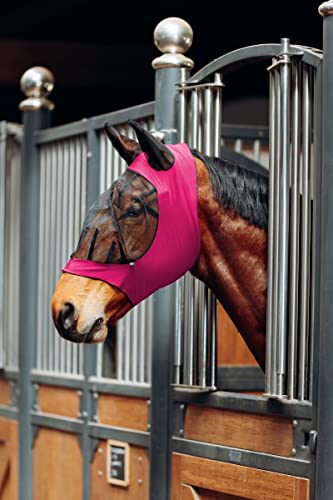 Horze Soft Stretch Breathable Lycra Mesh Insect Fly Mask with Ear Protection - Pink - Cob