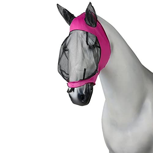 Horze Soft Stretch Breathable Lycra Mesh Insect Fly Mask with Ear Protection - Pink - Cob