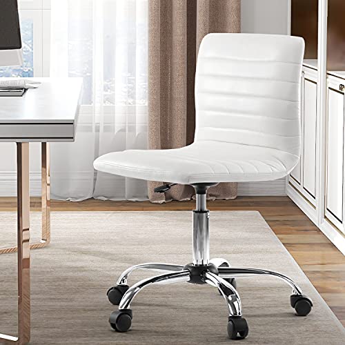 Low-Back Ribbed Faux Leather Office Desk Chair, Adjustable, Swivel, Armless