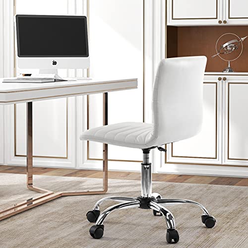 Low-Back Ribbed Faux Leather Office Desk Chair, Adjustable, Swivel, Armless