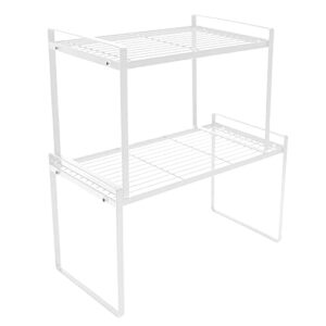 2 Pack Kitchen Shelf Organizer Cabinet Countertop Storage Shelves,Bathroom Pantry Office Space Saving Rust Resistant Non Slip Stackable Small Stand Metal Wire Rack,16 and 13 Inch White