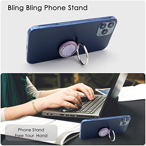 3 Pcs Phone Ring Holder, Yiwanson 360 Degree Rotation Cell Phone Ring Holder, Artificial Diamond Phone Ring Holder Finger Kickstand, Compatible with All Mainstream Smart Phones (Purple White Black)