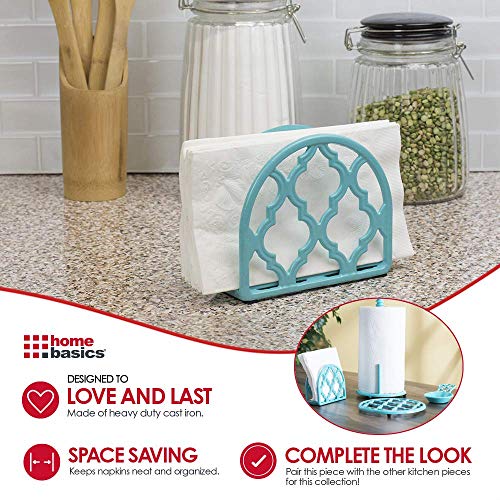 Home Basics Lattice Cast Iron Collection | Turquoise | Sleek Intricate Design | Upright Napkin Holder | Trivet | Paper Towel Holder