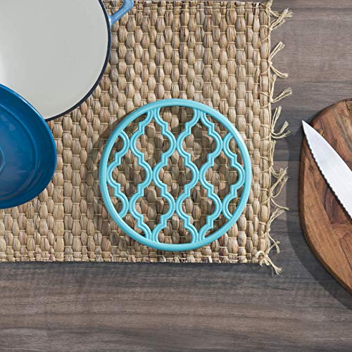 Home Basics Lattice Cast Iron Collection | Turquoise | Sleek Intricate Design | Upright Napkin Holder | Trivet | Paper Towel Holder