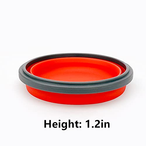 CCyanzi 3piece Round Collapsible Bowl with Lids, Silicone Food Storage Containers, Microwave & Freezer Safe, Space Saving for Kitchen Cabinet and Camping Backpack,(Red Gray)