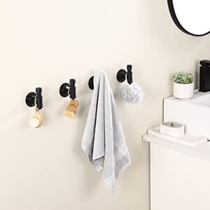 KES Industrial Pipe Black Towel Hook, Bathroom Coat Hook Wall Mounted, Robe Hook Heavy Duty for Hanging Coat Iron 4 Pack, BRH500-BK-P4