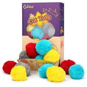 CHIWAVA 24PCS 1.8" Catnip Furry Cat Toys Ball Soft Pom Pom Balls Kitten Chase Quiet Play Assorted Color