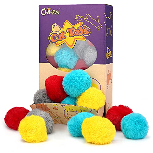 CHIWAVA 24PCS 1.8" Catnip Furry Cat Toys Ball Soft Pom Pom Balls Kitten Chase Quiet Play Assorted Color