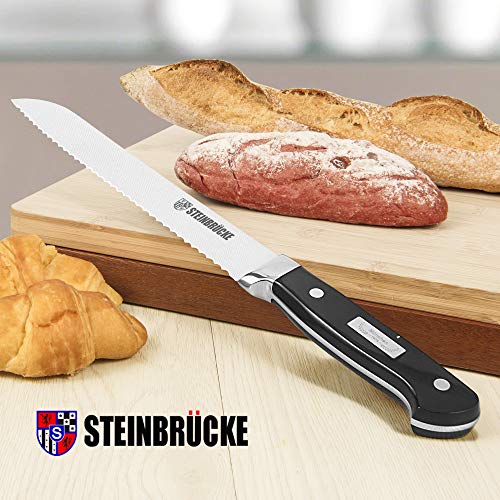 STEINBRÜCKE Bread Knife Serrated Bread Knife 10 Inch, Sharp Bread Slicing Knife of High Carbon German Steel, Bread Cutter for Homemade, Baking, Cake and Crusty Bread