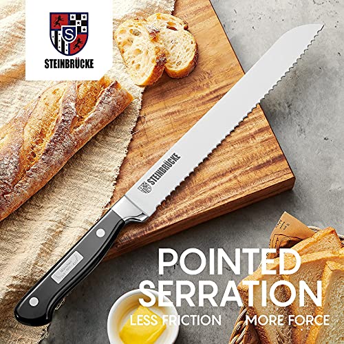 STEINBRÜCKE Bread Knife Serrated Bread Knife 10 Inch, Sharp Bread Slicing Knife of High Carbon German Steel, Bread Cutter for Homemade, Baking, Cake and Crusty Bread