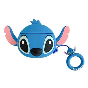 compatible with stitch airpods case 1/2, protective silicone cute funny kawaii for stitch airpods case, kids teens boys girls cartoon 3d cover for airpods case stitch with ring (big ear blue stitch)