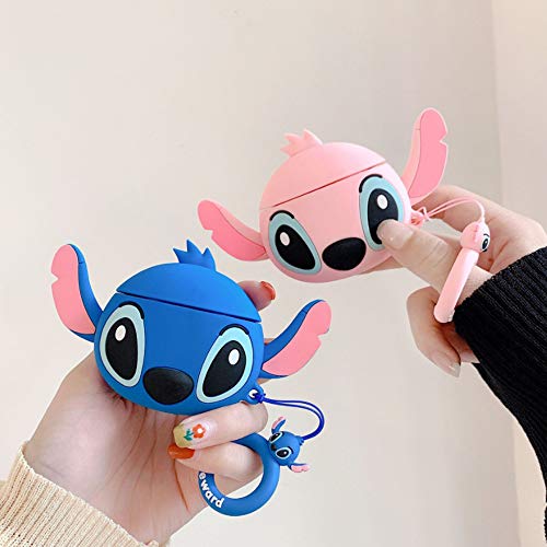 Compatible with Stitch AirPods Case 1/2, Protective Silicone Cute Funny Kawaii for Stitch AirPods Case, Kids Teens Boys Girls Cartoon 3D Cover for AirPods Case Stitch with Ring (Big Ear Blue Stitch)