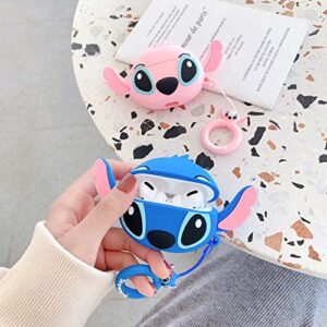 Compatible with Stitch AirPods Case 1/2, Protective Silicone Cute Funny Kawaii for Stitch AirPods Case, Kids Teens Boys Girls Cartoon 3D Cover for AirPods Case Stitch with Ring (Big Ear Blue Stitch)