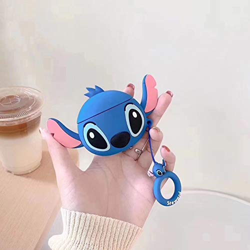 Compatible with Stitch AirPods Case 1/2, Protective Silicone Cute Funny Kawaii for Stitch AirPods Case, Kids Teens Boys Girls Cartoon 3D Cover for AirPods Case Stitch with Ring (Big Ear Blue Stitch)