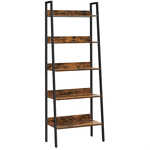 VASAGLE Bookshelf, 5-Tier Narrow Book Shelf, Ladder Shelf for Home Office, Living Room, Bedroom, Kitchen, Rustic Brown and Black ULLS067B01