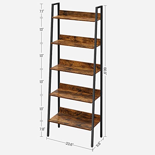 VASAGLE Bookshelf, 5-Tier Narrow Book Shelf, Ladder Shelf for Home Office, Living Room, Bedroom, Kitchen, Rustic Brown and Black ULLS067B01