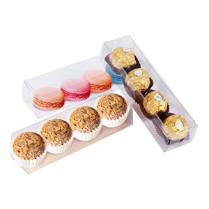 pakiper Clear Favor Boxes,Chocolate Macaron Gift Boxes with Inserts,50 PCS Clear PET Plastic Gift Favor Boxes Candy Cookies Treat Boxes for Christmas,Wedding,Baby Birthday Party 6.3"x1.5"x1.4"