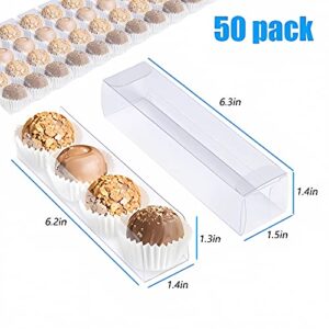 pakiper Clear Favor Boxes,Chocolate Macaron Gift Boxes with Inserts,50 PCS Clear PET Plastic Gift Favor Boxes Candy Cookies Treat Boxes for Christmas,Wedding,Baby Birthday Party 6.3"x1.5"x1.4"