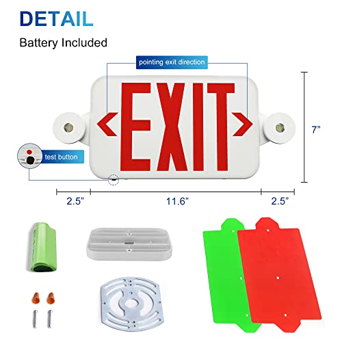 LEDIARY 2 Pack Exit Sign with Emergency Lights, Red and Green Exit Sign Color Changeable, UL Certified, Battery Backup and Two LED Adjustable Head, Exit Sign for Business