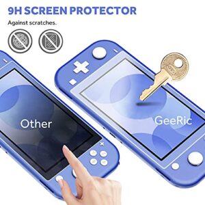 GeeRic 8PCS Case Compatible with Switch Lite 2021, Accessories Kit 1 Soft Silicon Case + 2 Screen Protector + 4 Thumb Caps + 1 Storage Carrying New Blue