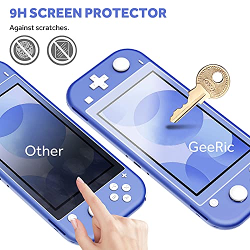 GeeRic 8PCS Case Compatible with Switch Lite 2021, Accessories Kit 1 Soft Silicon Case + 2 Screen Protector + 4 Thumb Caps + 1 Storage Carrying New Blue