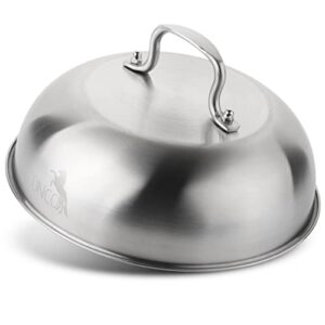 unco- melting dome, 9 inch, stainless steel, cheese melting dome, round basting cover, grilling melting dome, cheese melting dome for griddle, griddle grill accessories.