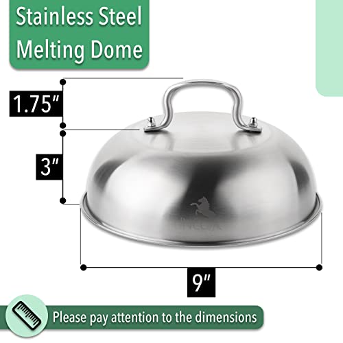 UNCO- Melting Dome, 9 Inch, Stainless Steel, Cheese Melting Dome, Round Basting Cover, Grilling Melting Dome, Cheese Melting Dome for Griddle, Griddle Grill Accessories.