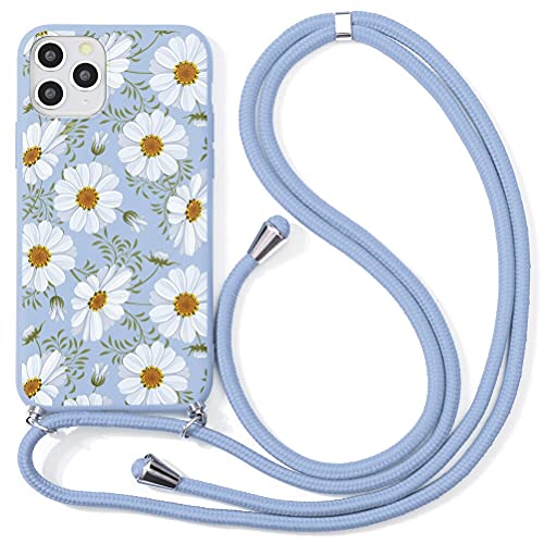 Pnakqil Compatible with Apple iPhone X/XS Case 5.8 inch, Crossbody Adjustable Necklace Lanyard with Fashion Pattern Design Soft Purple TPU Shockproof Protective Case for iPhone Xs, Flower 2