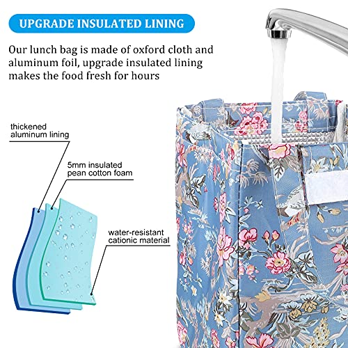 Insulated Lunch Bag Insulated Retro Lunch Box Freezable Leakproof Mini Lunch Bag Reusable Tote Bag Insulated Cooler Lunch Bag for Women Men Kid Travel Office Work School Beach (Chic Flower Style)