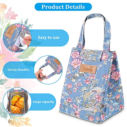 Insulated Lunch Bag Insulated Retro Lunch Box Freezable Leakproof Mini Lunch Bag Reusable Tote Bag Insulated Cooler Lunch Bag for Women Men Kid Travel Office Work School Beach (Chic Flower Style)