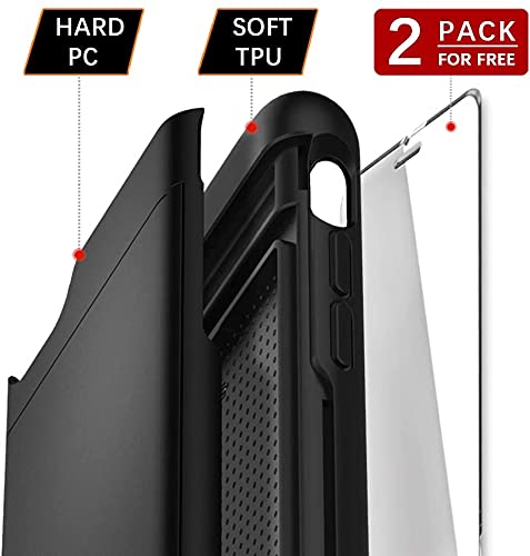 SUPBEC Designed for iPhone 12 Case, iPhone 12 Pro Case, Wallet case with Card Holder & Screen Protector[x2], Silicone Shockproof Protective Phone Cover, case for iPhone 12/12 pro, 6.1'', Black
