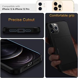 SUPBEC Designed for iPhone 12 Case, iPhone 12 Pro Case, Wallet case with Card Holder & Screen Protector[x2], Silicone Shockproof Protective Phone Cover, case for iPhone 12/12 pro, 6.1'', Black