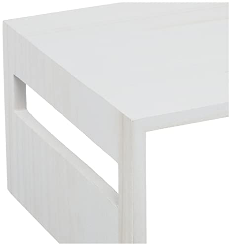 iDesign Renewable Paulownia Wood Collection Large Shelf Riser with Handles, 16" x 10.5" x 5.1", White Wash