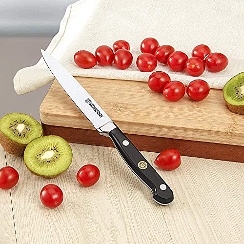 STEINBRÜCKE Kitchen Utility Knife 5 Inch, Sharp Paring Knife Kitchen Petty Knife Fruit Knife with Pro Chef's Knife Full Tang and Ergonomic Handle Kitchen Cutlery Cutting Peeling