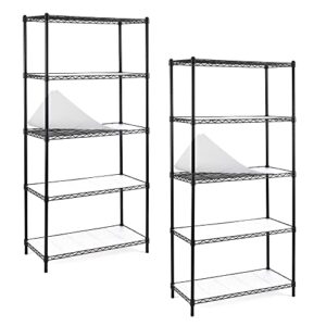 efine 2-pack 5-shelf shelving unit, adjustable, heavy duty carbon steel wire shelves, 150lbs loading capacity per shelf, units and storage for kitchen garage (30w x 14d x 60h) black