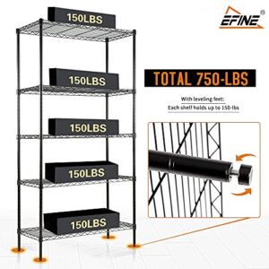 EFINE 2-Pack 5-Shelf Shelving Unit, Adjustable, Heavy Duty Carbon Steel Wire Shelves, 150lbs Loading Capacity Per Shelf, Units and Storage for Kitchen Garage (30W x 14D x 60H) Black