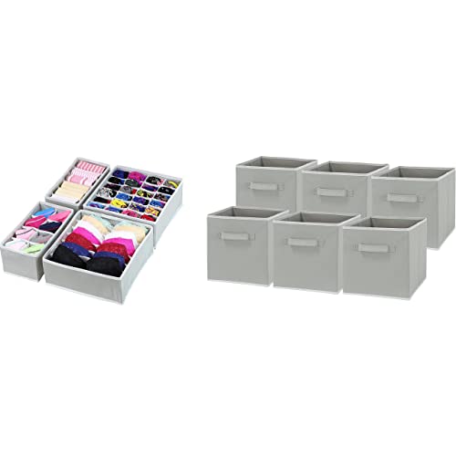 Simple Houseware Closet Underwear Organizer Drawer Divider 4 Set + 6-Pack Foldable Cube Storage Bin