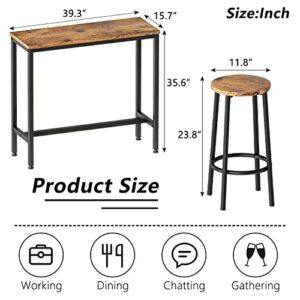 Hooseng Bar Table Set, 3 Piece Dining Table Set, Breakfast Bar Table for 2, Rectangle Kitchen Table Set with Steel Frame Pub Table for Small Space, Farmhouse, Cafe, Kitchen, Dining, Rustic Brown